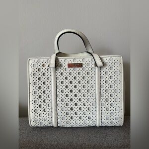 kate spade White Perforated Leather Tote with Contrast Trim
